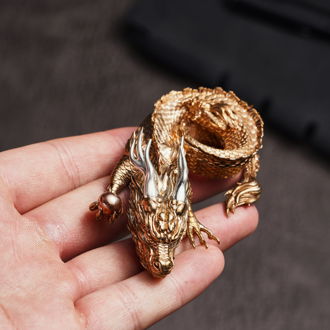 Coiled Dragon Bronze Statue