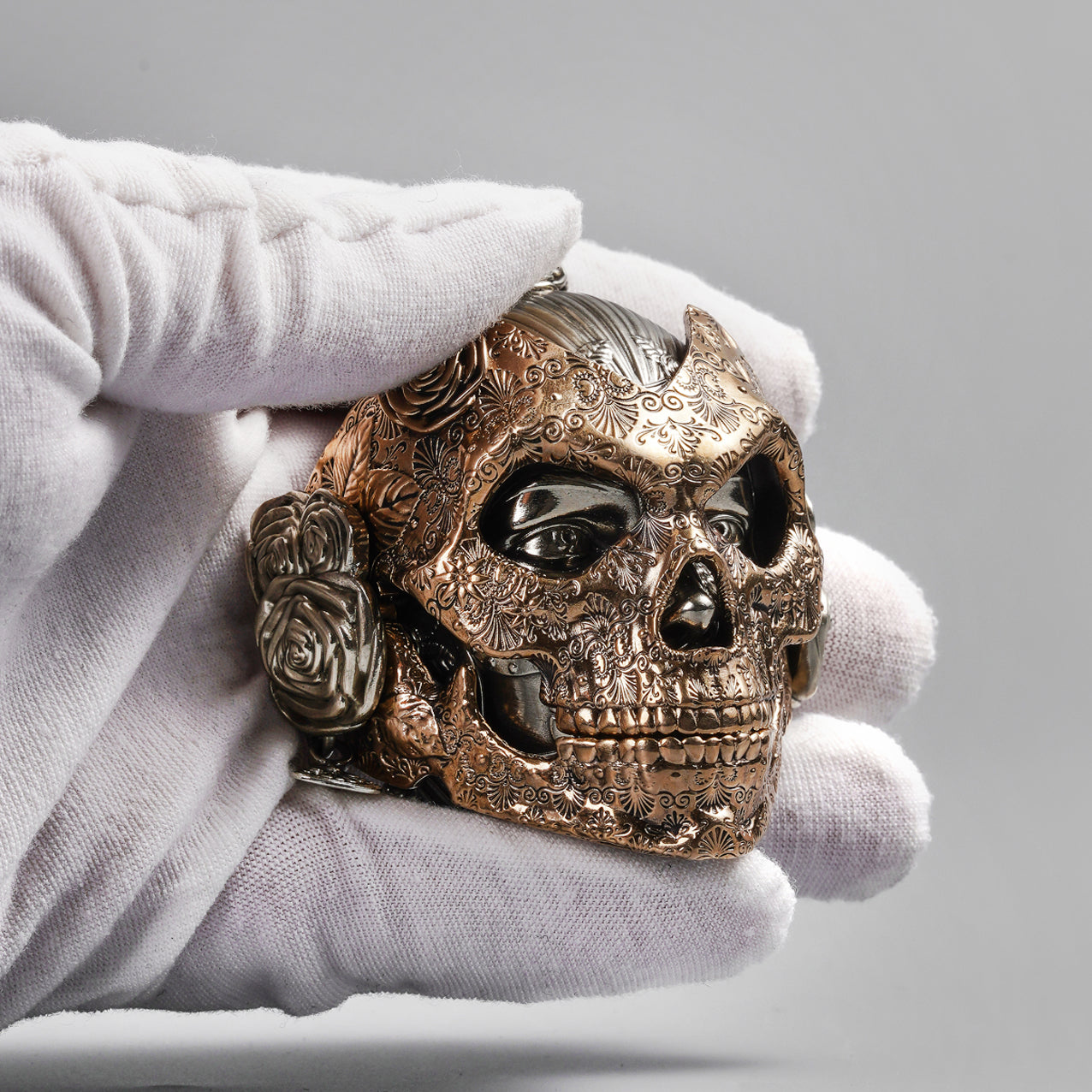 Rose Mask Skull Figurine