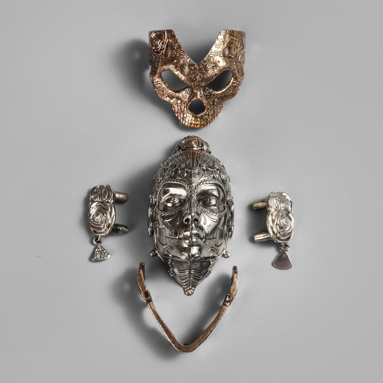 Rose Mask Skull Figurine