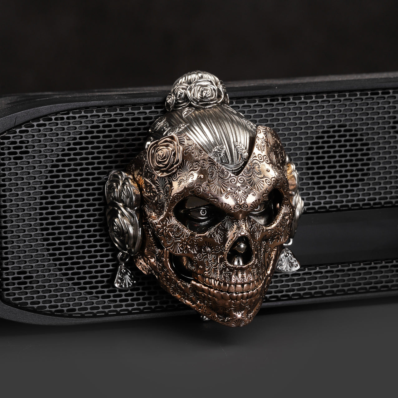 Mechanical Skull Figurine with Rose Mask