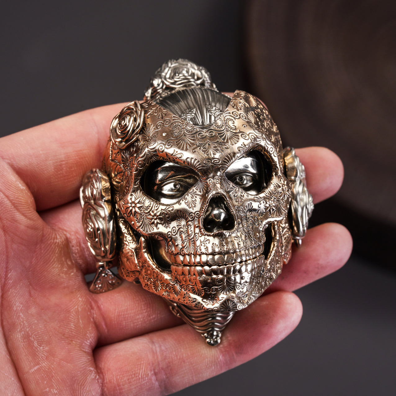 Mechanical Skull Rose Mask Figurine