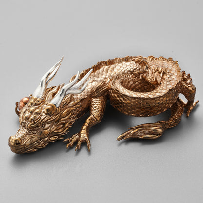 Coiled Dragon Bronze Statue