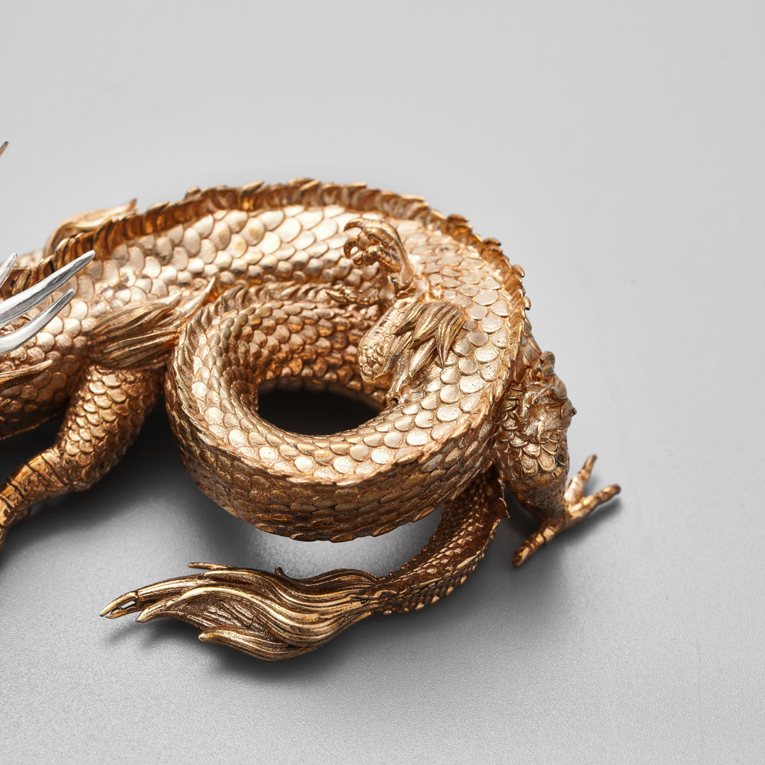 Coiled Dragon Bronze Statue