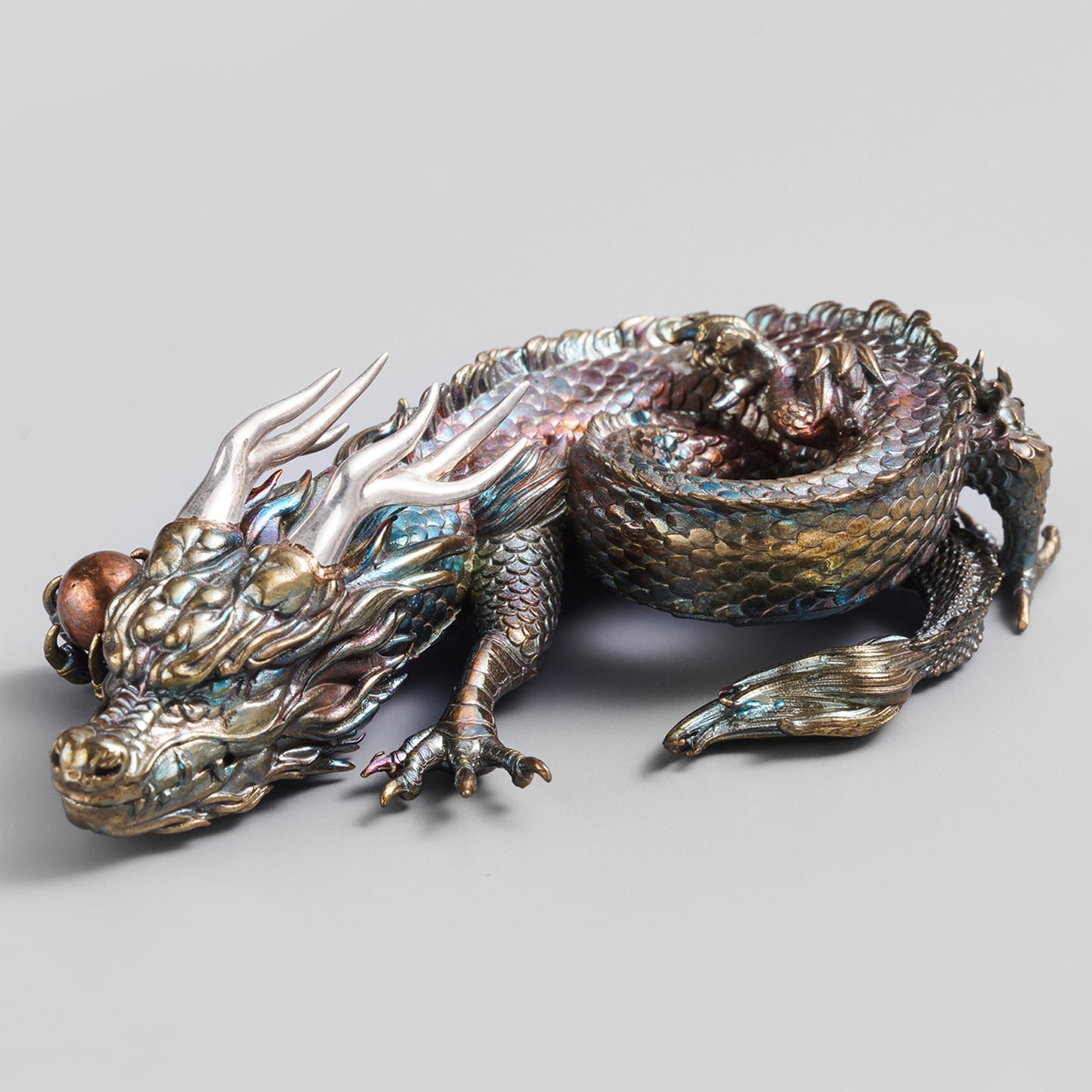 Coiled Dragon Bronze Statue